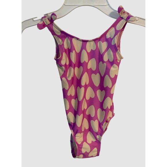 Toddler Girls Cat & Jack One Piece Swimsuit Size 18M Purple White Hearts Bow New - Picture 2 of 5